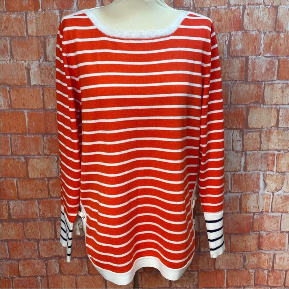 Hannah Lace-Up Sides Striped Bateau Neck Sweater